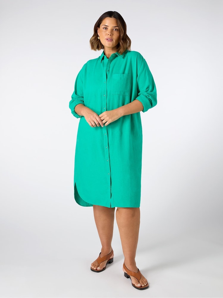 Live Unlimited Green Linen Shirt Dress - Image 2 of 4