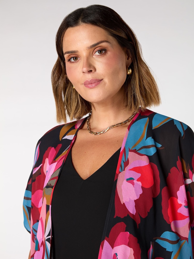 Live Unlimited Black Graphic Floral Print Kimono - Image 5 of 5