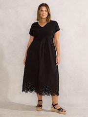 Live Unlimited Black Curve Jersey Woven Mix 100% Cotton T-Shirt Dress - Image 1 of 4