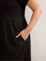 Live Unlimited Black Curve Jersey Woven Mix 100% Cotton T-Shirt Dress - Image 4 of 4