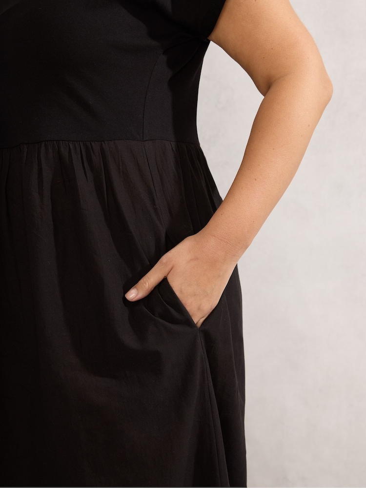 Live Unlimited Black Curve Jersey Woven Mix 100% Cotton T-Shirt Dress - Image 4 of 4