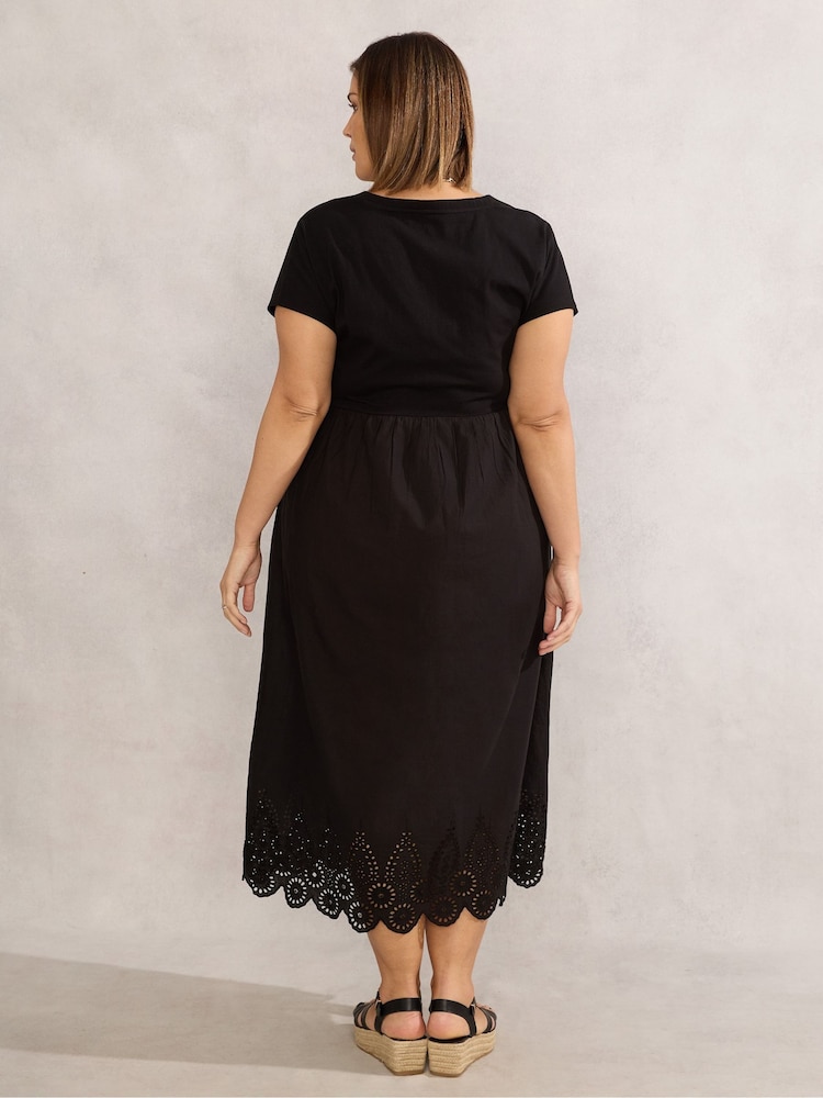 Live Unlimited Black Curve Jersey Woven Mix 100% Cotton T-Shirt Dress - Image 5 of 6