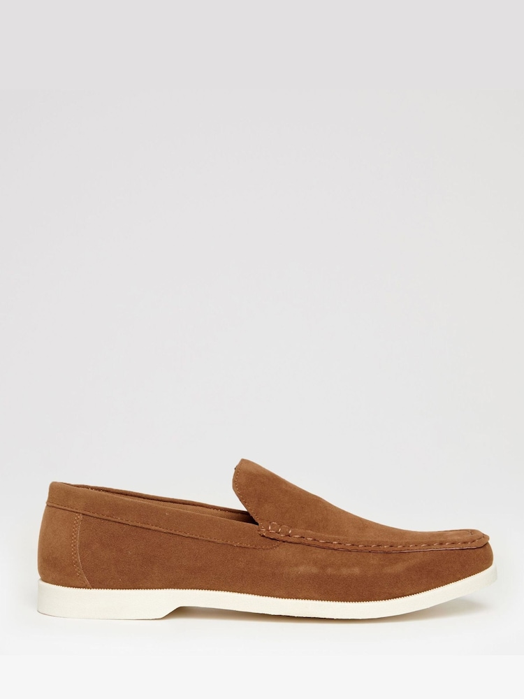 Threadbare Brown Faux Suede Slip On Loafers - Image 1 of 4