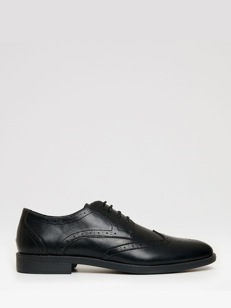 Threadbare Black Faux Leather Brogues - Image 1 of 4