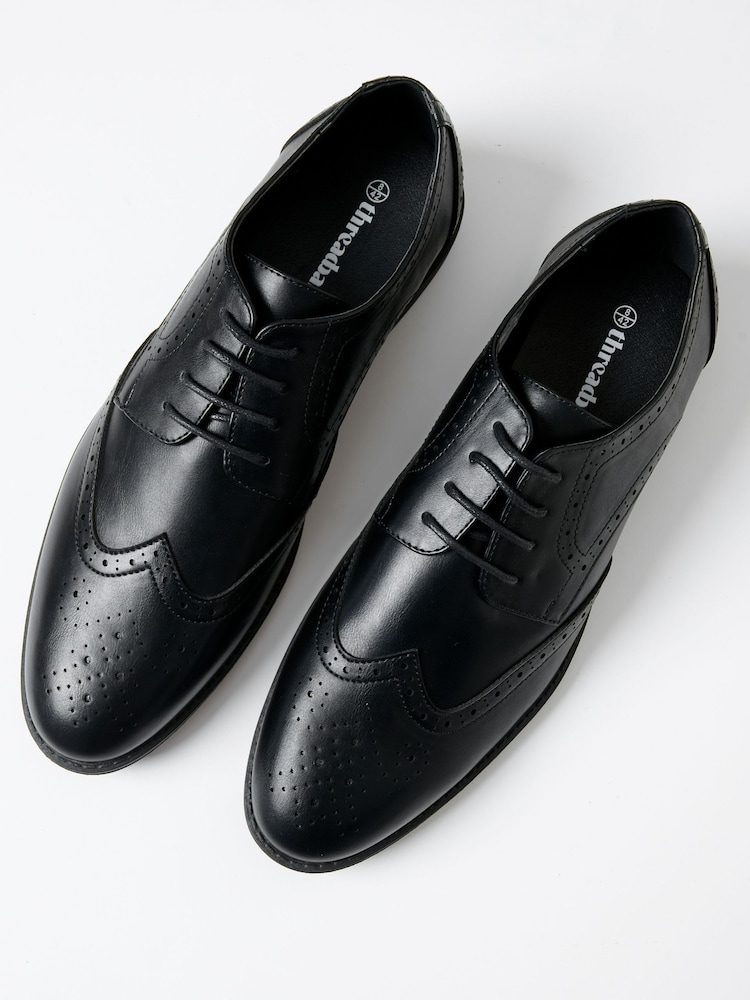 Threadbare Black Faux Leather Brogues - Image 2 of 4