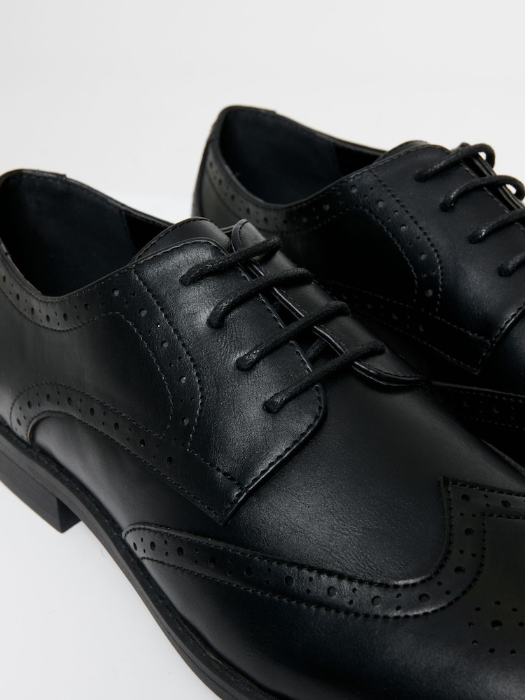 Threadbare Black Faux Leather Brogues - Image 3 of 4
