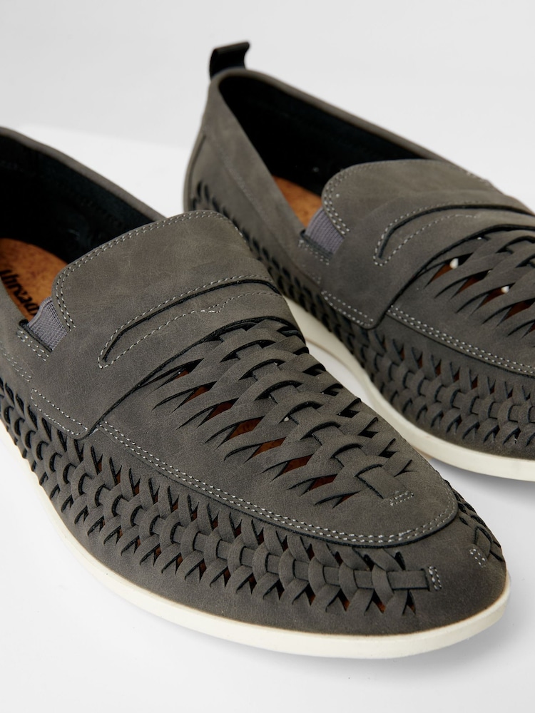Threadbare Grey Faux Suede Woven Loafers - Image 2 of 4 Threadbare Grey Faux Suede Woven Loafers - Image 2 of 4
