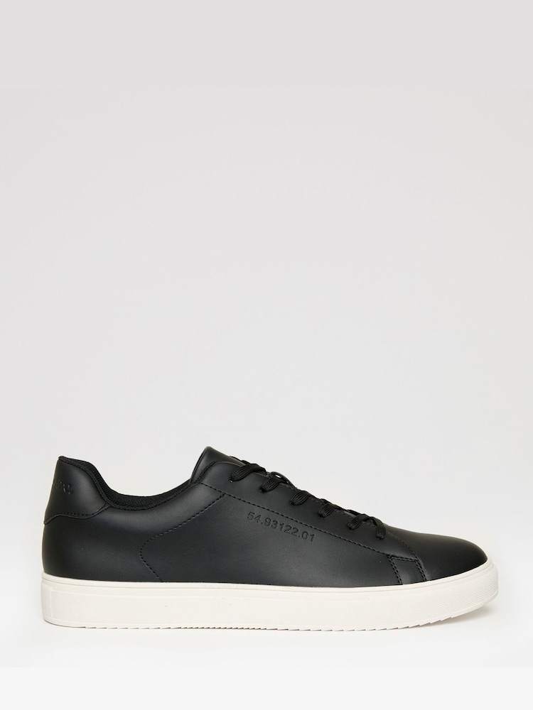 Threadbare Black PU Court Trainers - Image 1 of 4