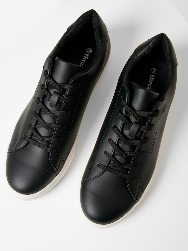 Threadbare Black PU Court Trainers - Image 2 of 4
