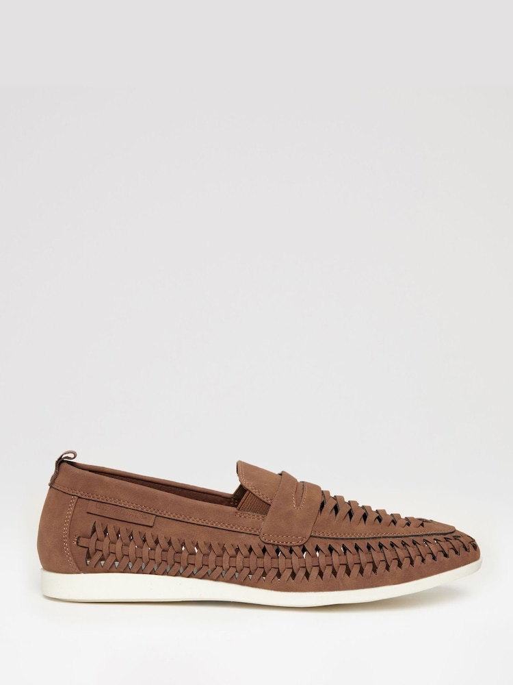 Threadbare Brown Faux Suede Woven Loafers - Image 1 of 4