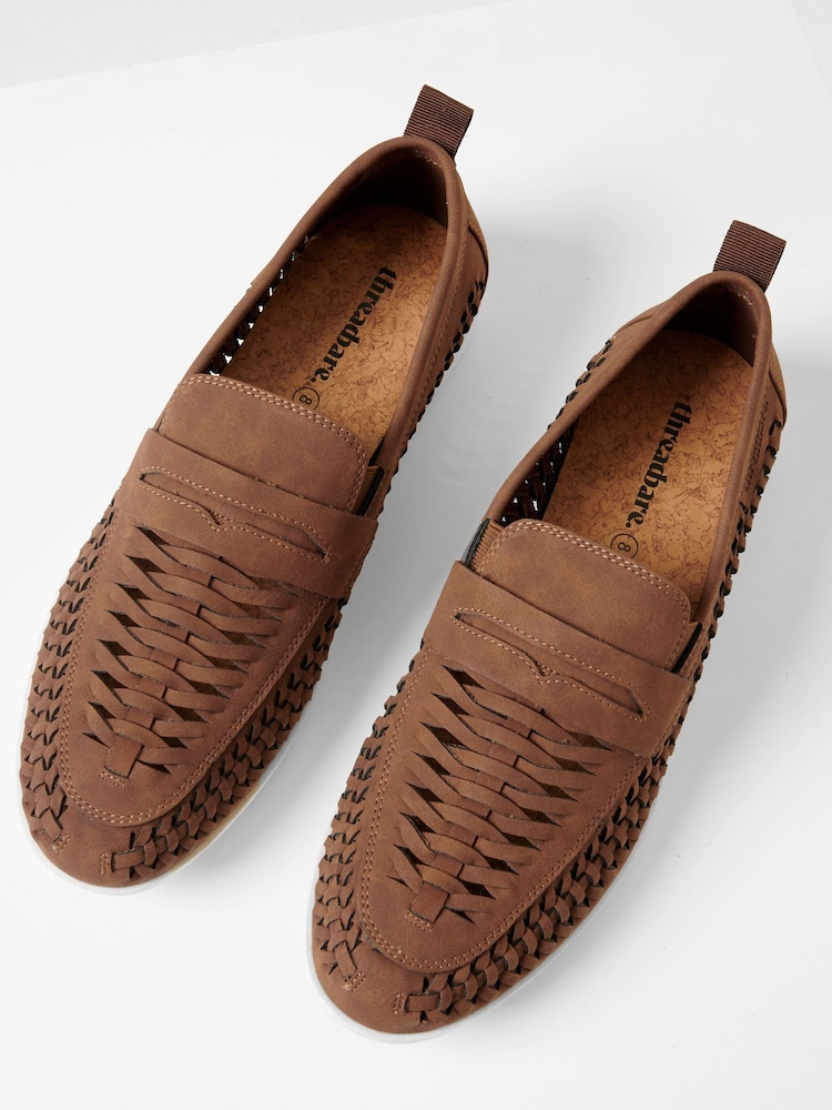 Threadbare Brown Faux Suede Woven Loafers - Image 2 of 4