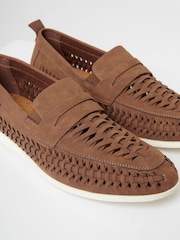 Threadbare Brown Faux Suede Woven Loafers - Image 3 of 4
