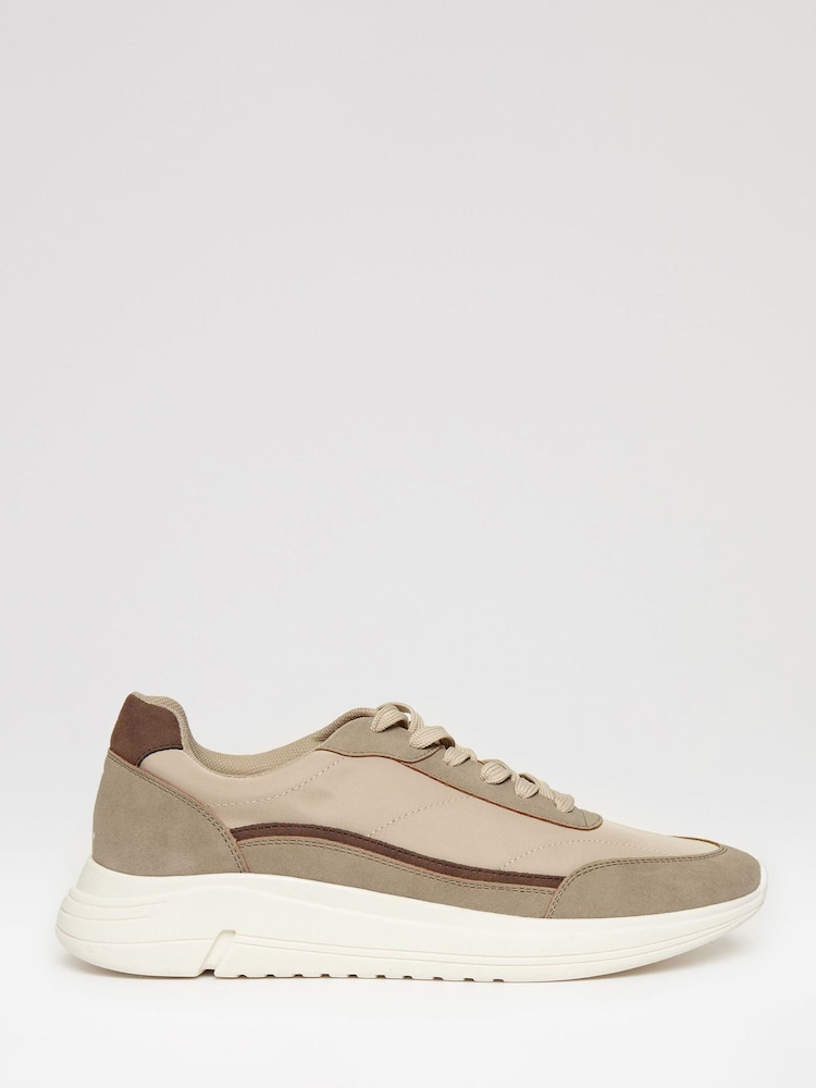 Threadbare Brown Retro Panelled Court Trainers - Image 1 of 4 Threadbare Brown Retro Panelled Court Trainers - Image 1 of 4