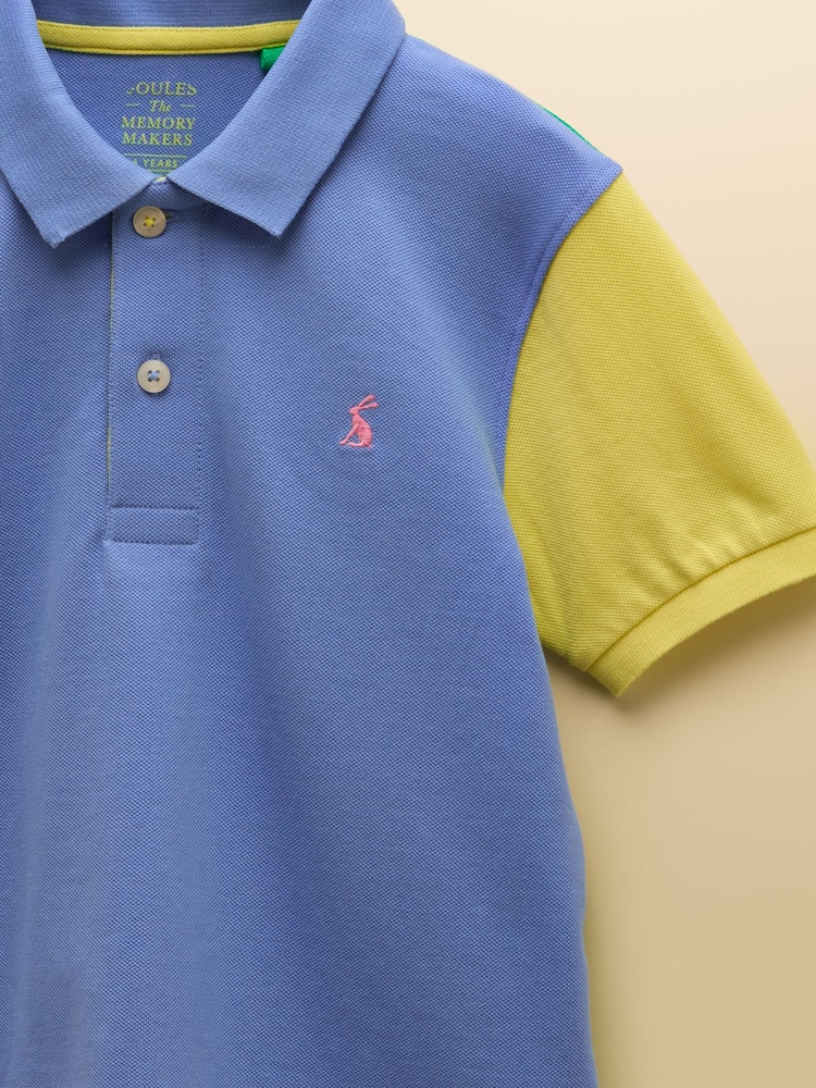 Joules Boys' Woody Blue Colourblock Short Sleeve Cotton Polo Shirt - Image 6 of 6
