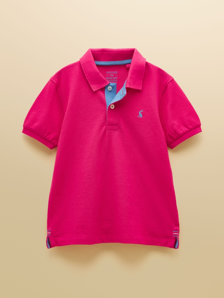 Joules Boys' Woody Raspberry Pink Short Sleeve Cotton Polo Shirt - Image 1 of 5