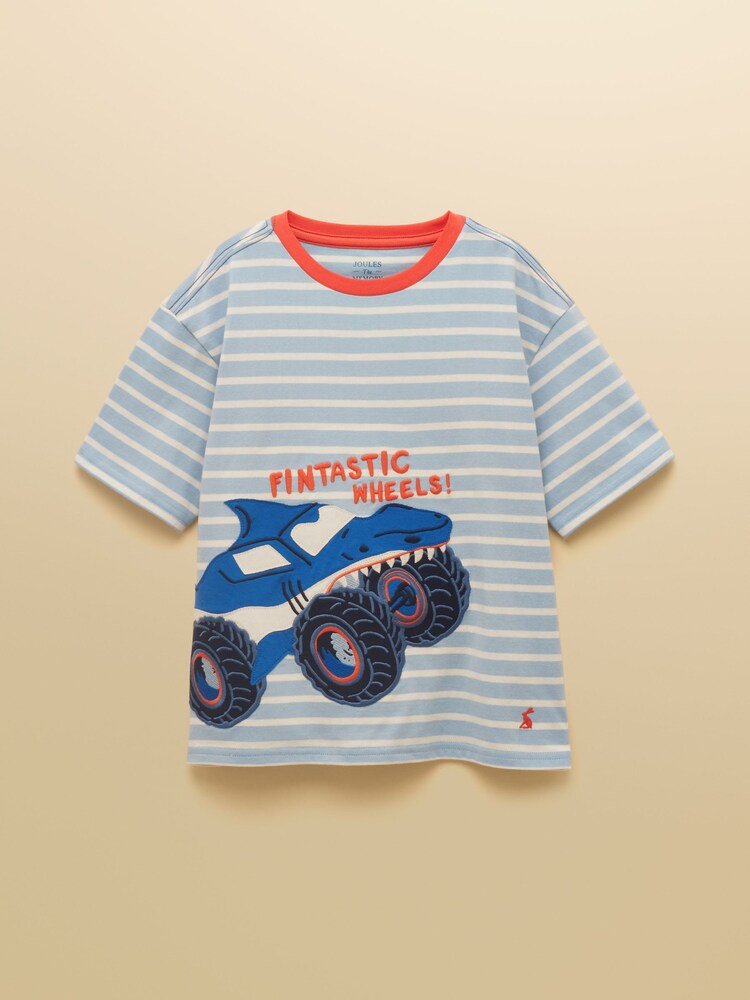Joules Boys' Archie Blue/White Applique Graphic T-Shirt - Image 1 of 5