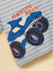 Joules Boys' Archie Blue/White Applique Graphic T-Shirt - Image 3 of 5