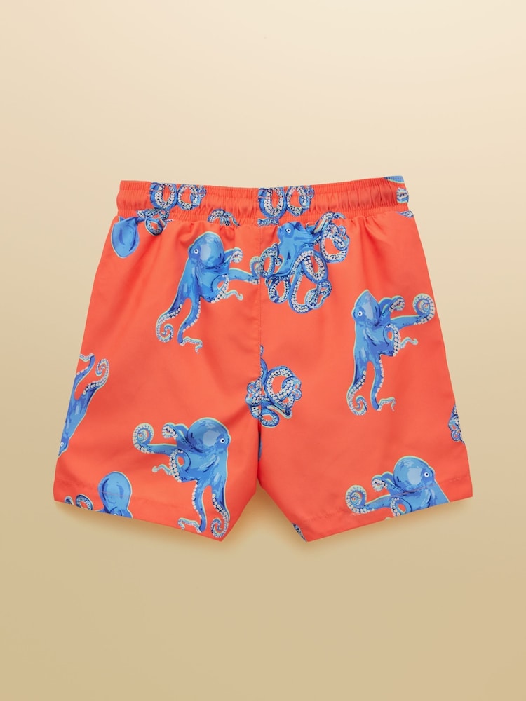 Joules Boys' Orange Octopus Printed Swim Shorts - Image 2 of 4 Joules Boys' Orange Octopus Printed Swim Shorts - Image 2 of 4
