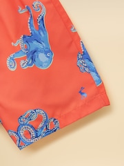 Joules Boys' Orange Octopus Printed Swim Shorts - Image 3 of 4