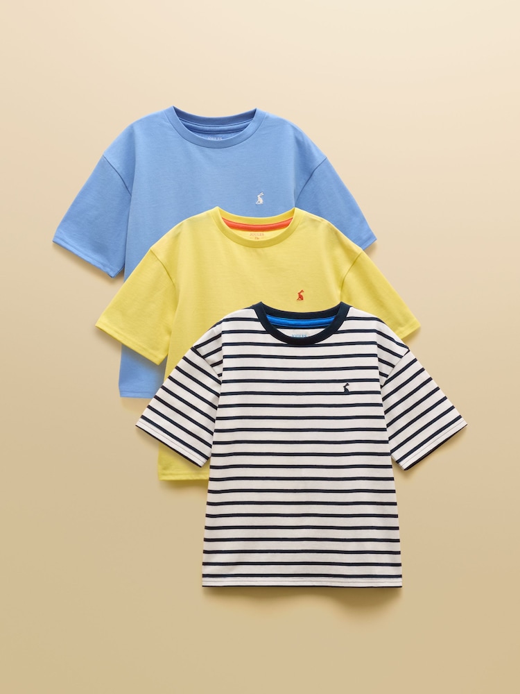 Joules Boys' Let's Go Blue & Yellow Short Sleeve T-Shirts 3 Pack - Image 1 of 13
