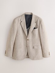 Neutral Tailored Fit Linen Blend Texture Suit Jacket - Image 1 of 4