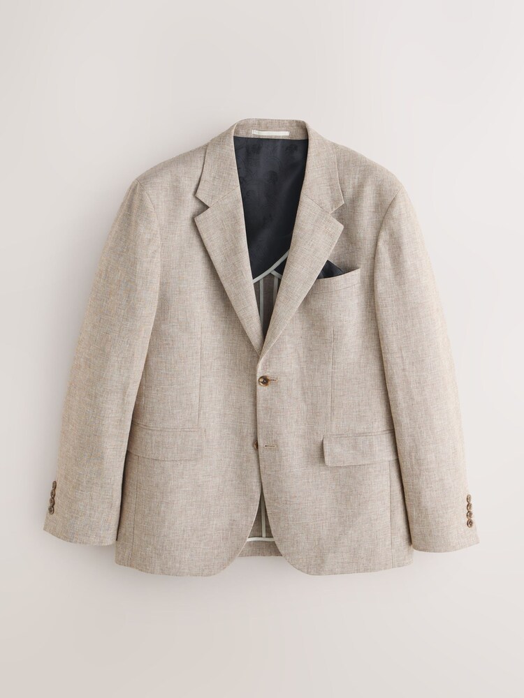 Neutral Tailored Fit Linen Blend Texture Suit Jacket - Image 1 of 4 Neutral Tailored Fit Linen Blend Texture Suit Jacket - Image 1 of 4