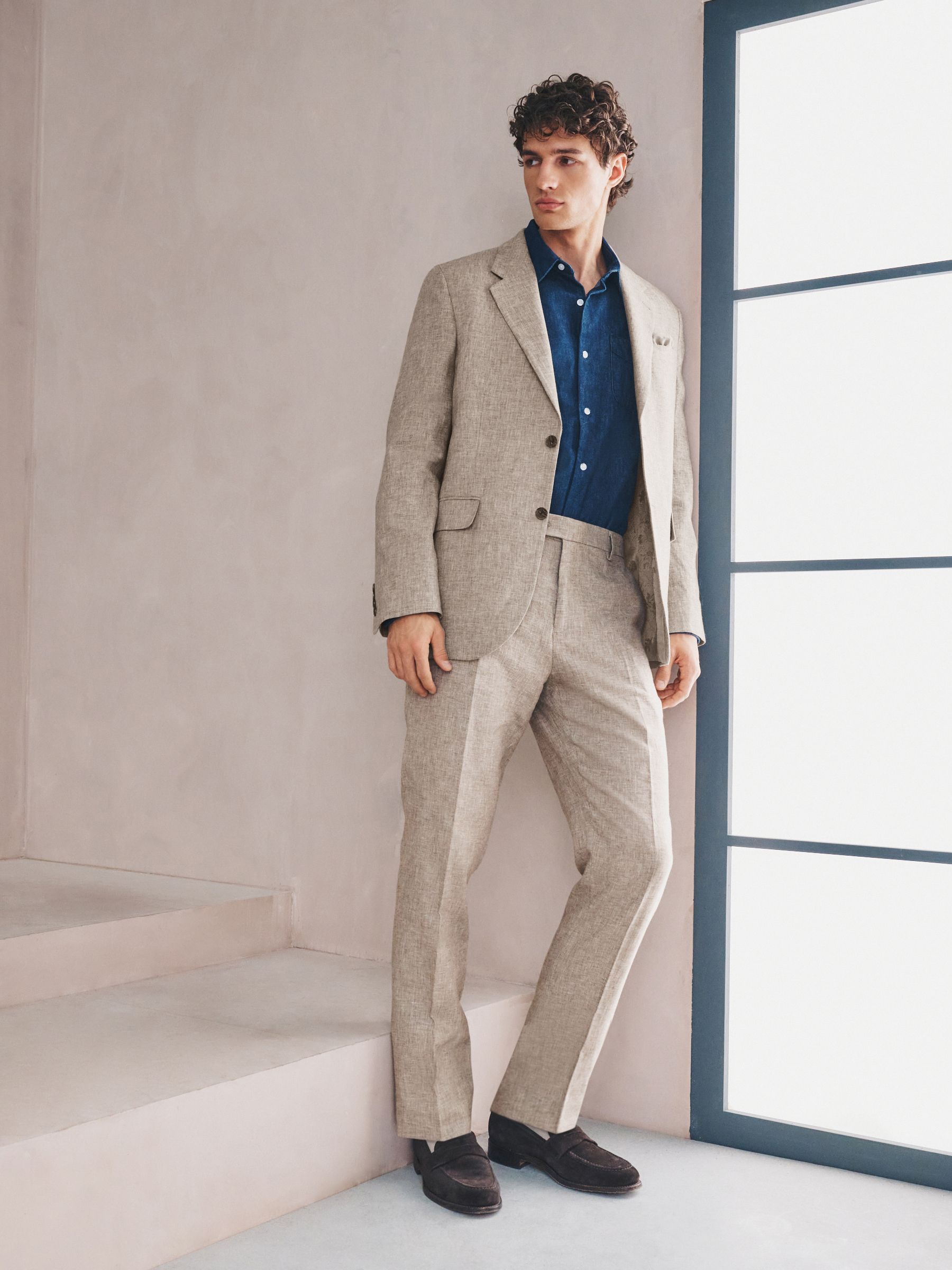 Buy Neutral Tailored Fit Linen Blend Texture Suit Jacket from Next