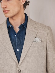 Neutral Tailored Fit Linen Blend Texture Suit Jacket - Image 5 of 10