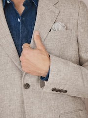 Neutral Tailored Fit Linen Blend Texture Suit Jacket - Image 6 of 10