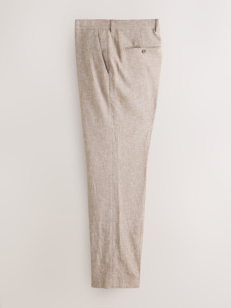 Neutral Tailored Fit Linen Blend Texture Suit Trousers - Image 2 of 5 Neutral Tailored Fit Linen Blend Texture Suit Trousers - Image 2 of 5
