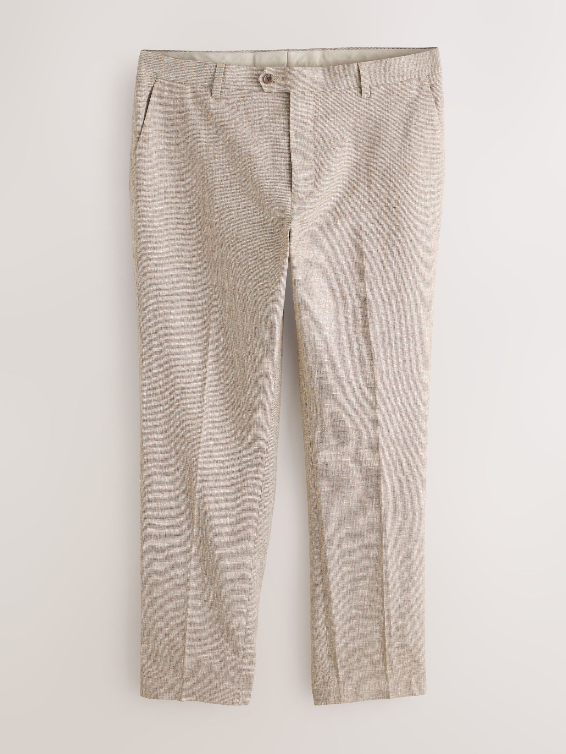 Buy Neutral Tailored Fit Linen Blend Texture Suit Trousers from