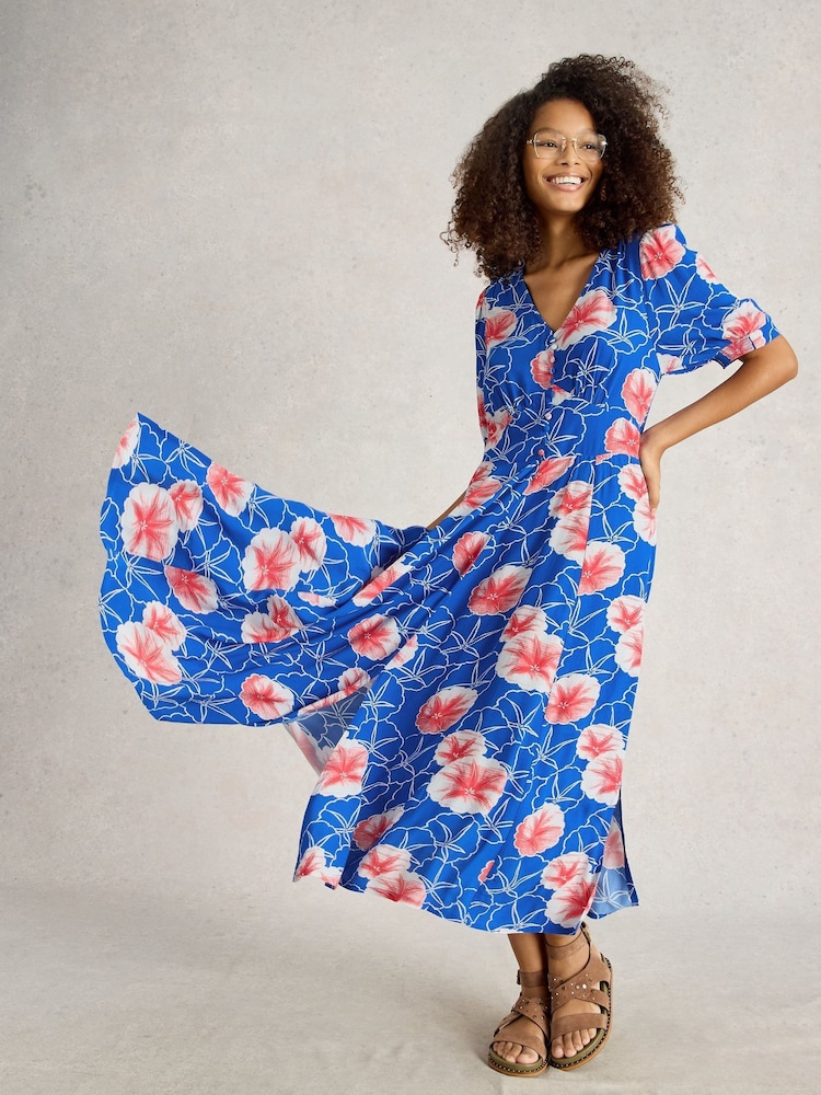 White Stuff Blue Hazel Bias Cut Dress - Image 2 of 6