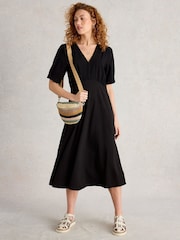 White Stuff Black Megan Broderie Jersey Dress - Image 1 of 6