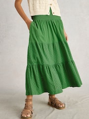 White Stuff Green Marissa Broderie 100% Cotton Maxi Skirt - Image 2 of 6