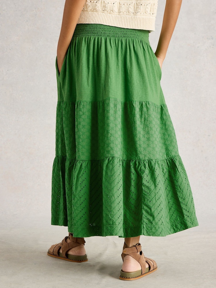 Buy White Stuff Green Marissa Broderie 100% Cotton Maxi Skirt from  
