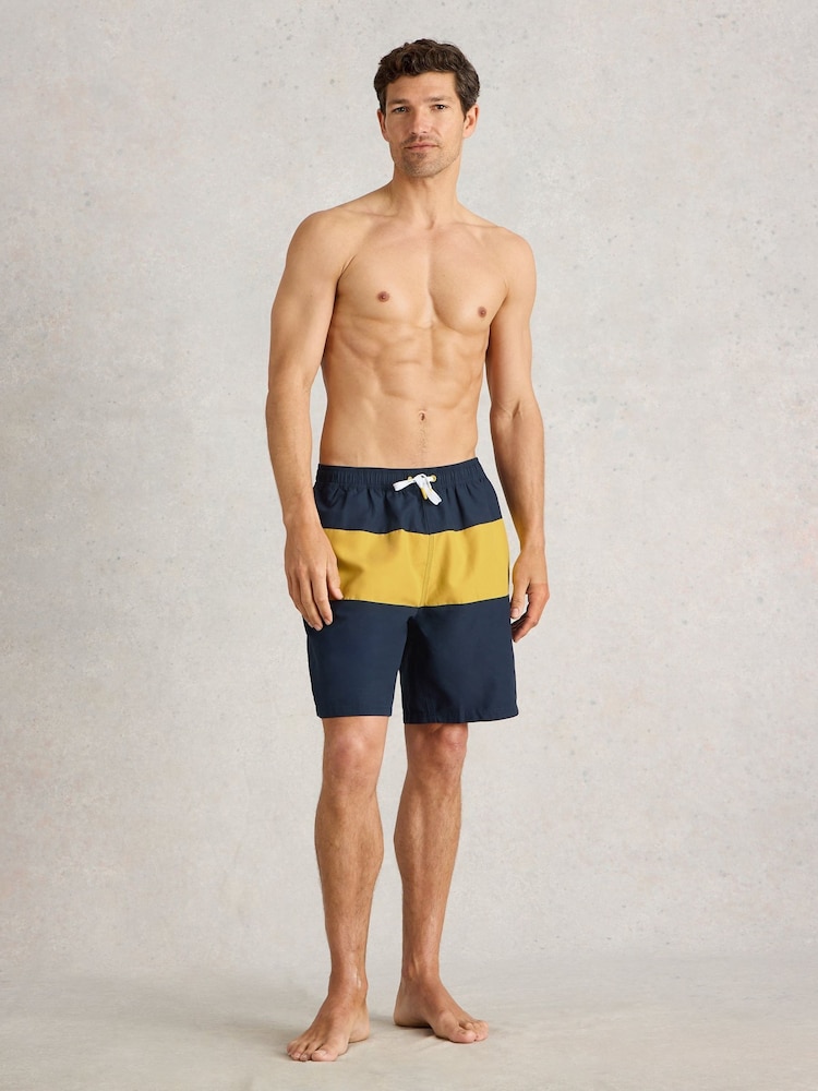 White Stuff Blue Colourblock Volley Swim Shorts - Image 1 of 6