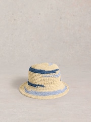 White Stuff Blue Crochet Bucket Hat - Image 1 of 2