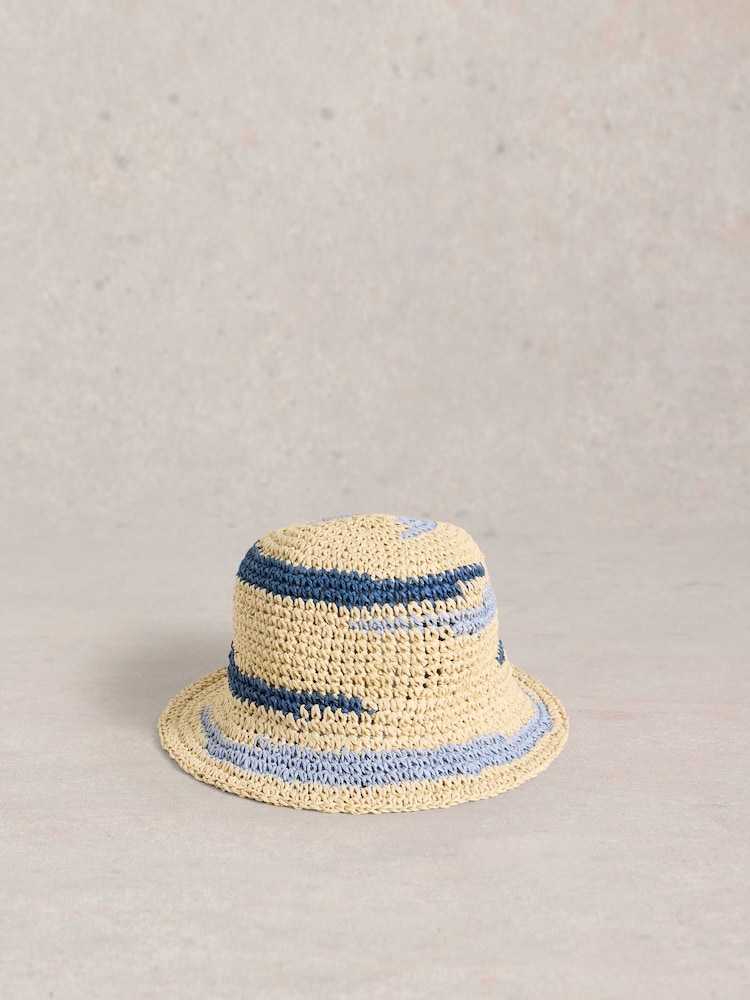 White Stuff Blue Crochet Bucket Hat - Image 1 of 2