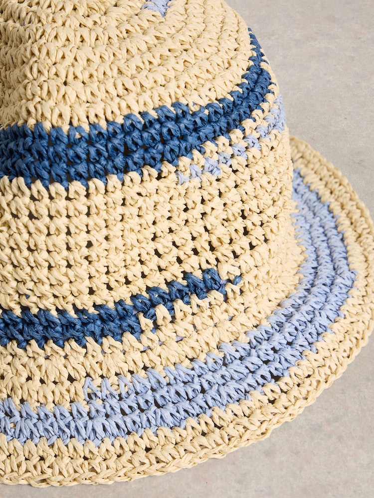 White Stuff Blue Crochet Bucket Hat - Image 2 of 2
