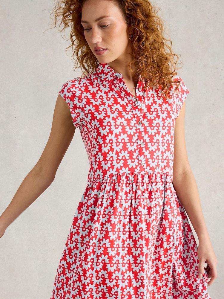 White Stuff Red Everly Jersey Shirt Dress - Image 4 of 6