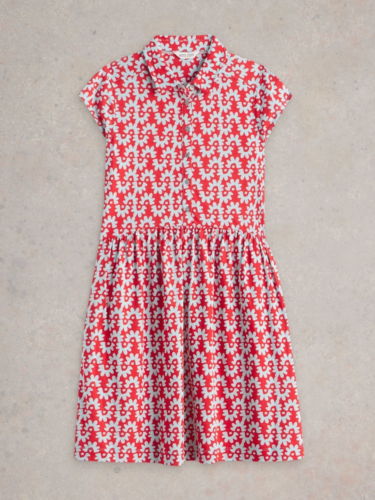 White Stuff Red Everly Jersey Shirt Dress - Image 5 of 6