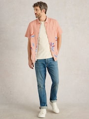 White Stuff Pink Finsbury Leaves Printed 100% Cotton Shirt - Image 1 of 6