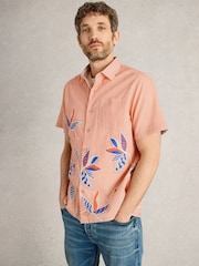 White Stuff Pink Finsbury Leaves Printed 100% Cotton Shirt - Image 4 of 6
