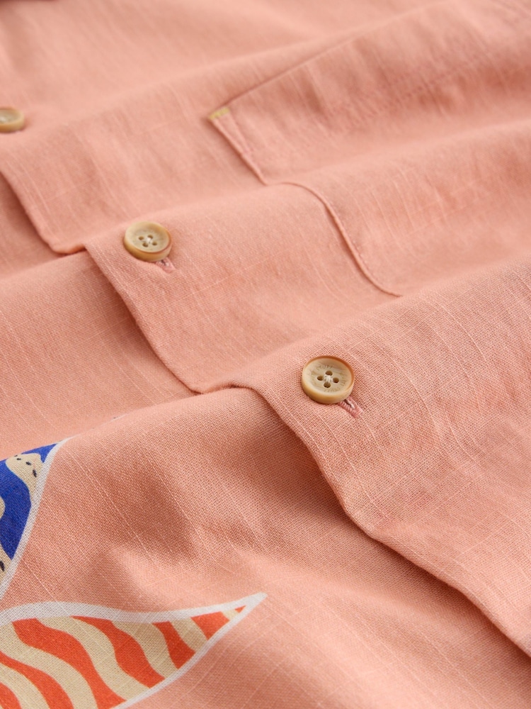 White Stuff Pink Finsbury Leaves Printed 100% Cotton Shirt - Image 6 of 6