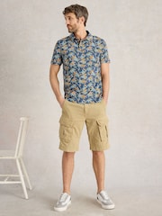 White Stuff Blue Bamboo Leaves Printed 100% Cotton Polo Shirt - Image 1 of 6