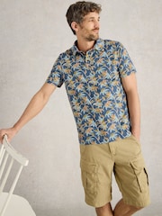 White Stuff Blue Bamboo Leaves Printed 100% Cotton Polo Shirt - Image 3 of 6