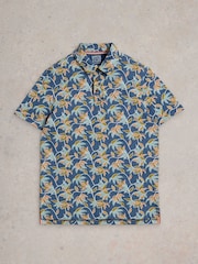 White Stuff Blue Bamboo Leaves Printed 100% Cotton Polo Shirt - Image 5 of 6