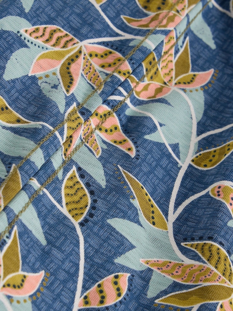 White Stuff Blue Bamboo Leaves Printed 100% Cotton Polo Shirt - Image 6 of 6