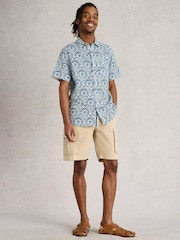 White Stuff Blue Finsbury Tile Printed 100% Cotton Shirt - Image 1 of 6