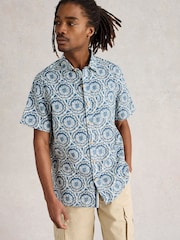 White Stuff Blue Finsbury Tile Printed 100% Cotton Shirt - Image 2 of 6